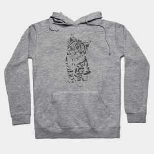 Monochrome Majesty : Elegant Striped Kitten Illustration Hoodie